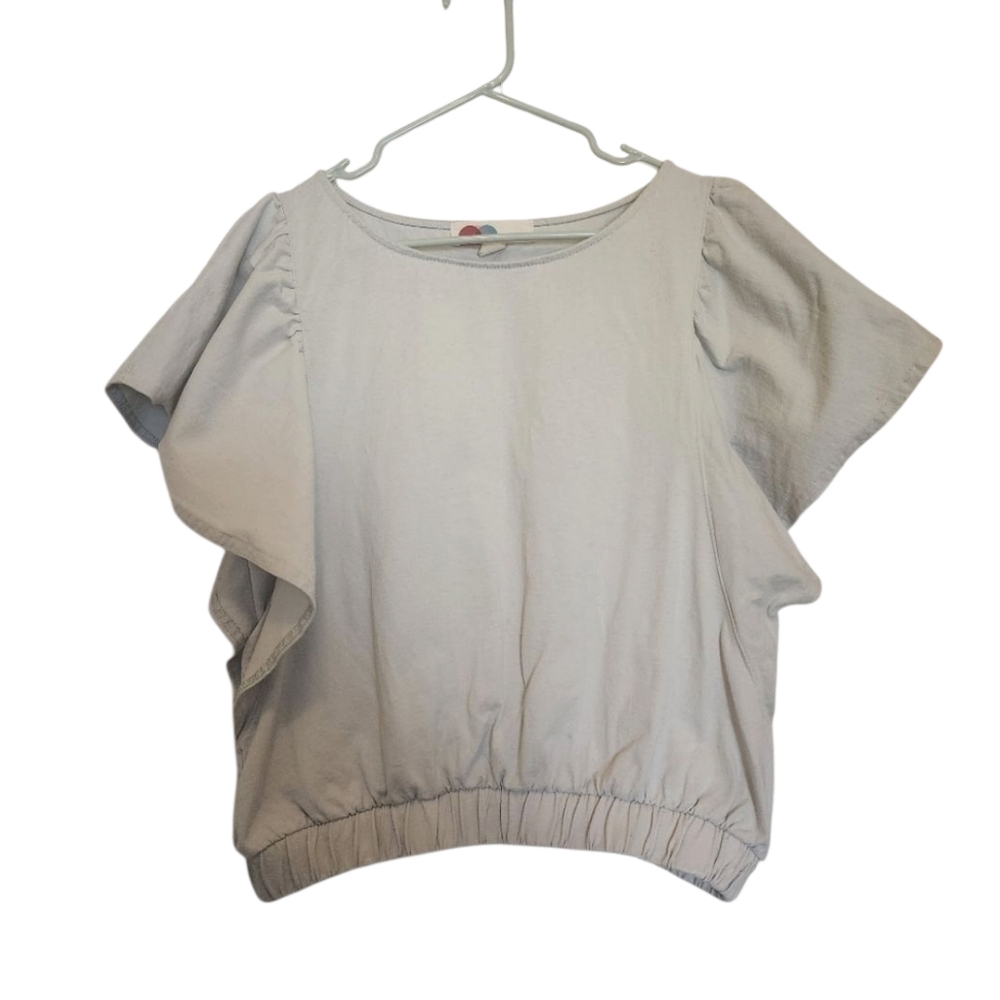Free People FP Beach Light Pastel Blue Flutter Sleeve Cotton Top 100% Cotton